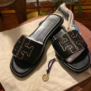 Tory Burch Doublet Slide- Napa Leather/Metacllic Gold